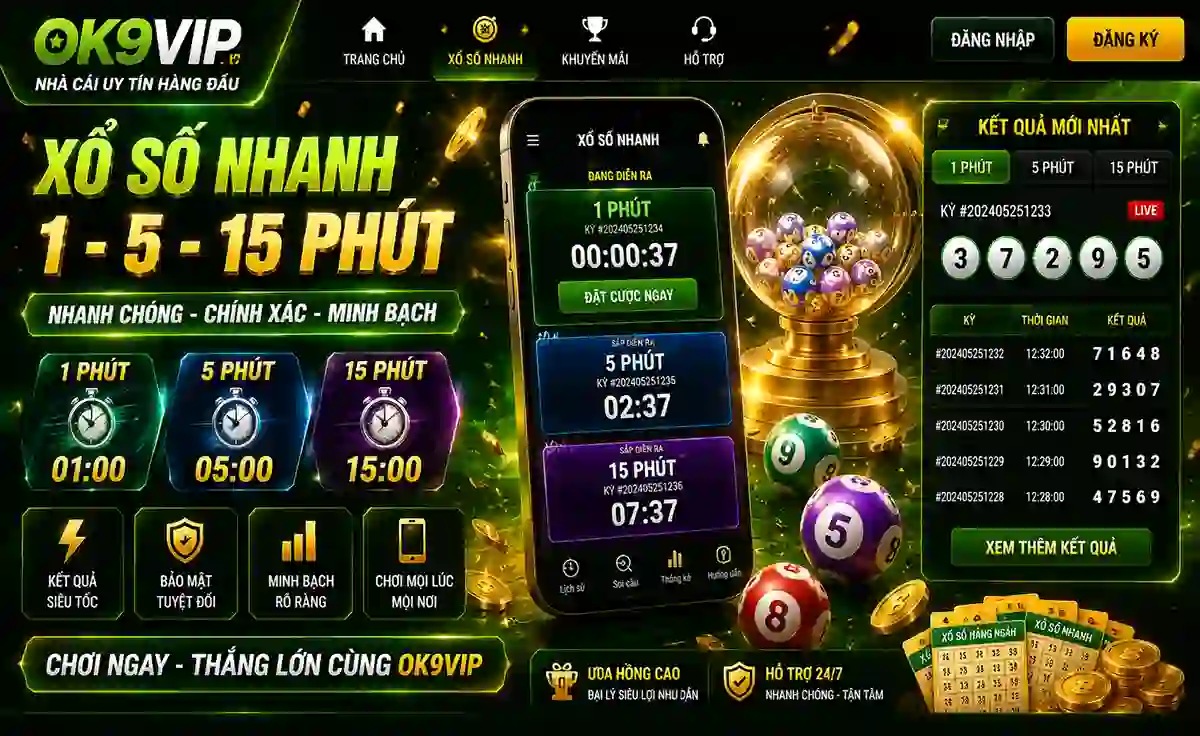 Xổ số nhanh 1 5 15 phút giao diện hiện đại tối ưu mobile